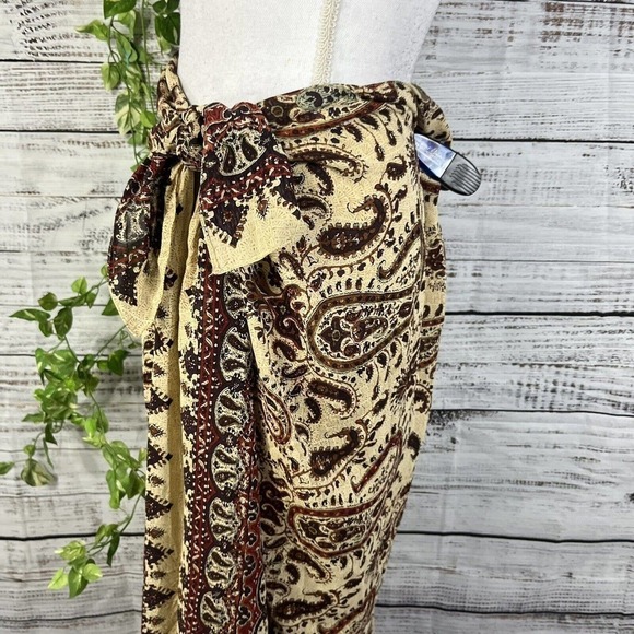 Anne Klein Skirt size 12 Burgundy Brown Silk Paisley Long Faux Wrap Scarf Modest - Picture 12 of 15